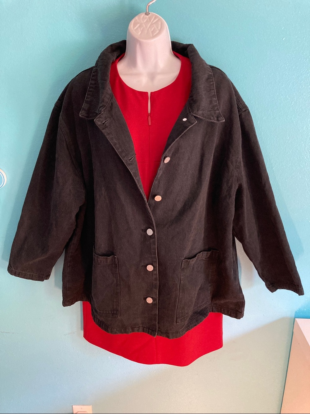 Shiny by Nature Cotton Black Denim Relaxed Fit Chore Jacket Oversized Size M